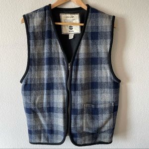 Coliseum Vintage Wool Blue Gray Plaid Vest Size Large
